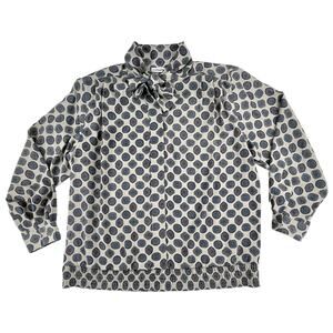 ANGELICA | Vintage Alfred Dunner 16 Mod Geometric White Blue Pussybow Tie Blouse